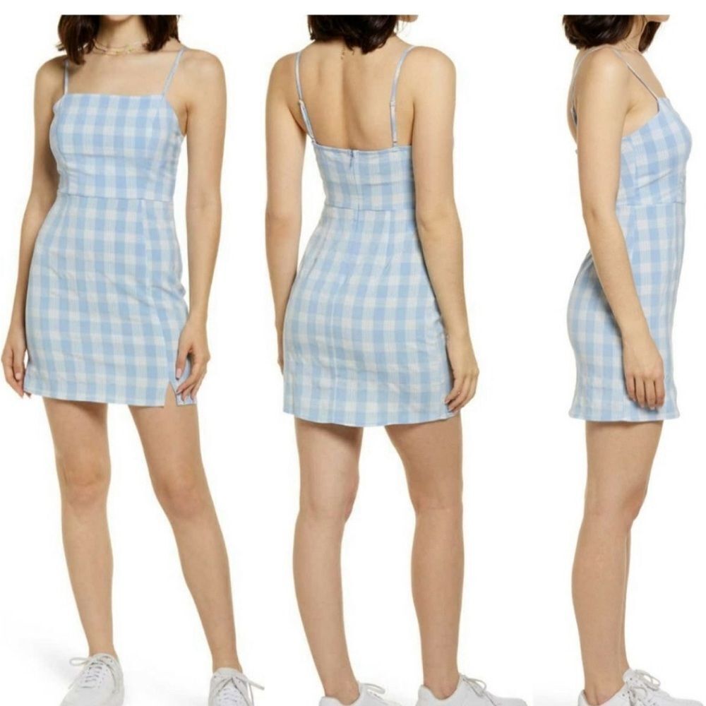 NWT Nordstrom BP Lola Plaid Square Neck Blue Sundress- Size Large